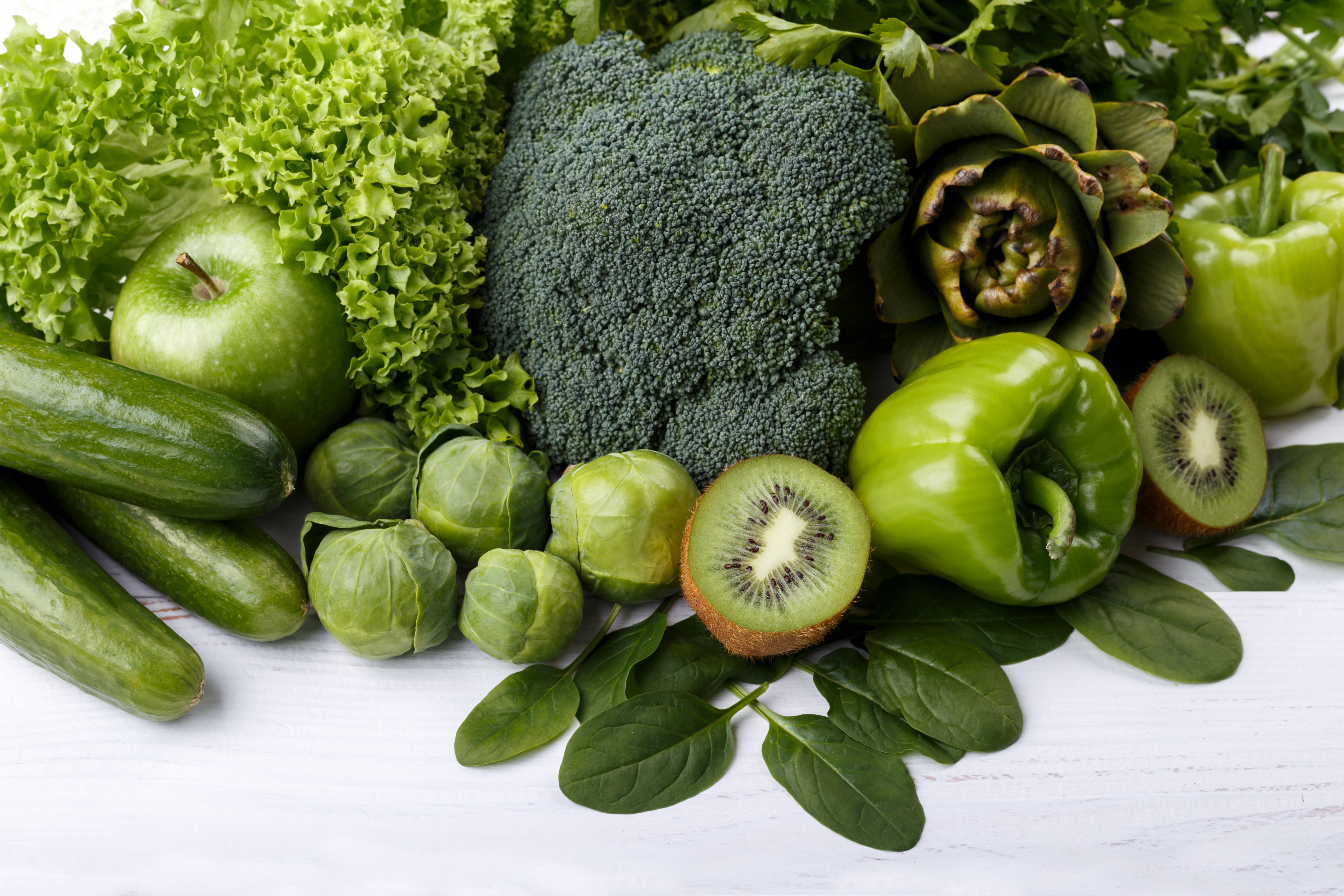 Green fruits and vegetables